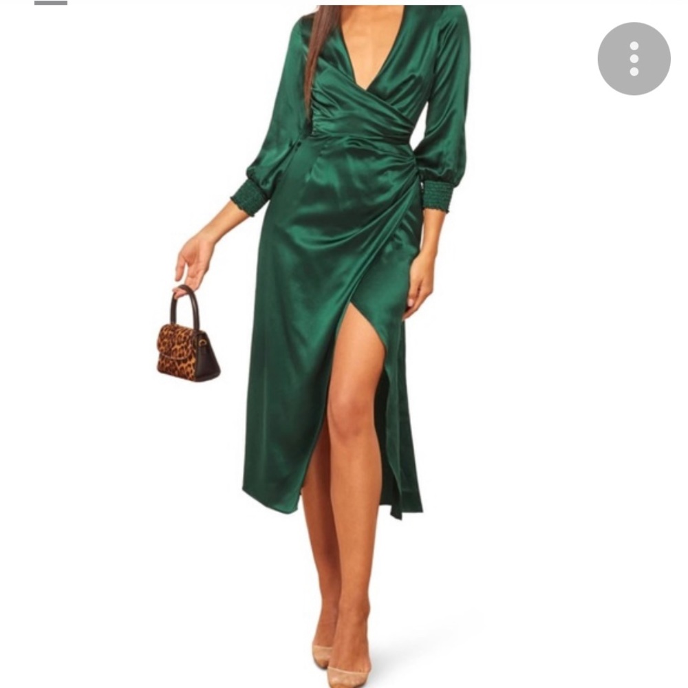 NWT Reformation Chantelle Wrap Front Silk Midi Dress in Emerald - size 4